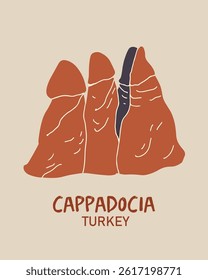 Stone pillars of Cappadocia. Vector illustration liner hand drawn art.