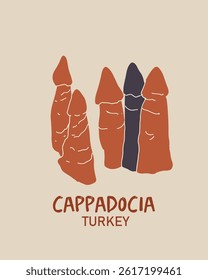 Stone pillars of Cappadocia. Vector illustration liner hand drawn art.
