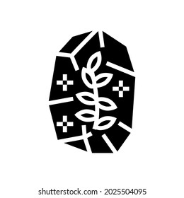 stone with plant boho glyph icon vector. stone with plant boho sign. isolated contour symbol black illustration
