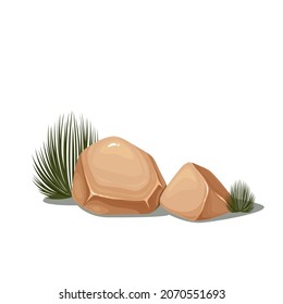 Stone with plant, boulders and grass vector illustration.
