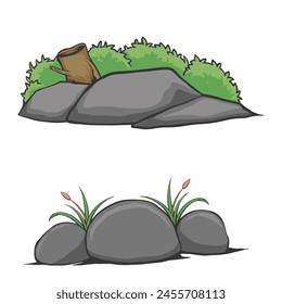 Stone with plant boulders and grass vector illustration