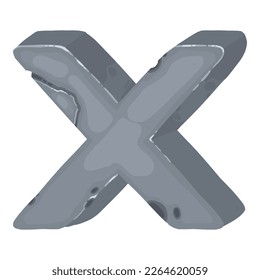 Stone plate, board, banner for games. GUI design element. Rock, metal panel, button, key, frame, arrow, object for navigation. Flat vector illustration isolated on white background.