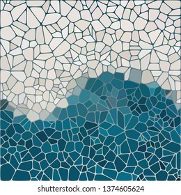 Stone plate paving  pattern. Abstract geometric colorful hexagon shapes ornament vector texture. sky blue, ivory white, silver gray, misty rose, beige mosaic tracery on black background. 