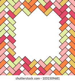 Stone plate paving pattern. Frame or border. Abstract geometric shapes ornament vector illustration. Mosaic tracery texture background.