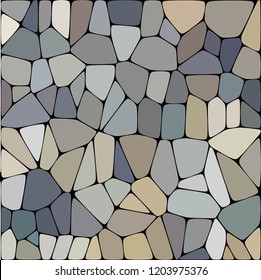 Stone plate paving seamless pattern. Abstract geometric distorted hexagon shapes ornament vector illustration. Black white gray gradient mosaic tracery texture background.