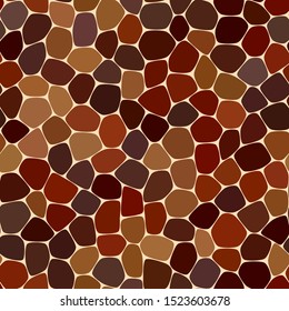 Stone plate paving seamless pattern. Abstract geometric colorful rounded hexagon shapes ornament vector texture. Beige, brown, gray, red, maroon gradient mosaic tracery on vanilla white background.