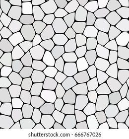 Stone plate paving seamless pattern  Abstract geometric distorted hexagon shapes ornament vector illustration  Black white gray gradient mosaic tracery texture background 