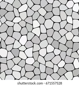 Stone plate paving seamless pattern. Abstract geometric distorted hexagon shapes ornament vector illustration. Black white gray gradient mosaic tracery texture background.