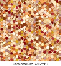 Stone plate paving seamless pattern. Abstract geometric colorful distorted hexagon shapes ornament vector texture. Beige, brown, orange, sandy, golden, white gradient mosaic tracery background.