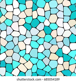 Stone plate paving seamless pattern. Abstract geometric colorful hexagon shapes ornament vector texture. Beige, turquoise blue, cyan, white, gradient mosaic tracery background.