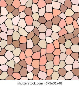 Stone plate paving seamless pattern. Abstract geometric colorful hexagon shapes ornament vector texture. Pastel beige, brown, blush, red gradient mosaic tracery background.