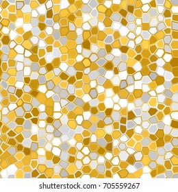 Stone plate paving seamless pattern. Abstract geometric colorful rounded hexagon shapes ornament vector texture. Goldenrod yellow brown golden white gray gradient mosaic tracery background.