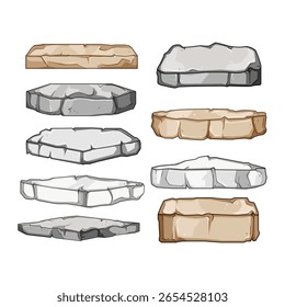 stone platform set cartoon. lime slate, quartz travertine, basalt sand stone platform sign. isolated symbol vector illustration
