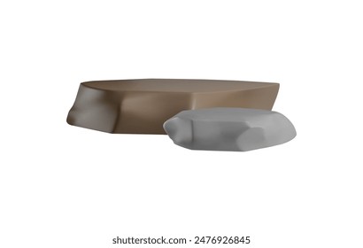 Stone platforms. 3D Vector set of stone podiums of different sizes and colors, ideal for displaying products. Realistic textured stone blocks on a white isolated background.