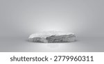Stone podium background. 3D marble stand pedestal of round geometric shape, stage platform for luxury product presentation backdrop. Realistic vector illustration.