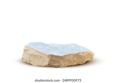 Stone podium background. Rock stand product display. Natural grey marble pedestal on white wall for product placement. Modern minimal cosmetic design. Fashion beauty realistic vector illustration.