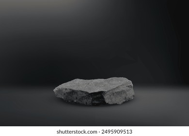 Fondo de podio de piedra. Exhibición del producto del soporte del Rock. pedestal de mármol gris natural en la pared oscura para la colocación de productos. Diseño cosmético minimalista moderno. Ilustración vectorial realista de la belleza de moda.