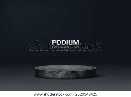 Stone podium on dark background. Empty marble pedestal for product presentation. Minimalist platform concept with stone texture. Vector illustration.