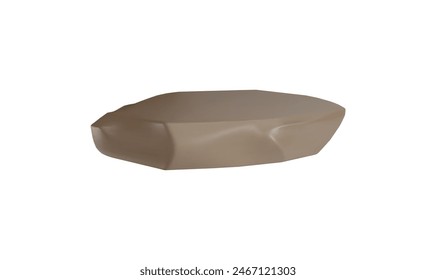 Stone podium. Vector 3D illustration of a rocky platform in brown color for product demonstration. Realistic stone block on white isolated background.