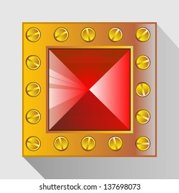 stone, precious red stone in a yellow frame technology