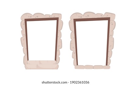 Stone rectangular arch isolated on white background. Elements for the design of games or houses. Vector.