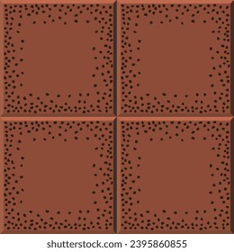 Stone red ceramics flooring. Road with mosaic square blocks. Grunge black specks tiles, seamless texture for pavement. Top view of pave pattern. Vector background