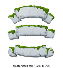 Stone ribbon set. Stone banner elements for game and web in cartoon style.