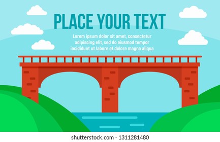 Stone river bridge concept banner. Flat illustration of stone river bridge vector concept banner for web design