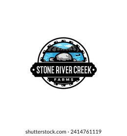 Stone River Creek Farm Badge Logo Vector Illustration.