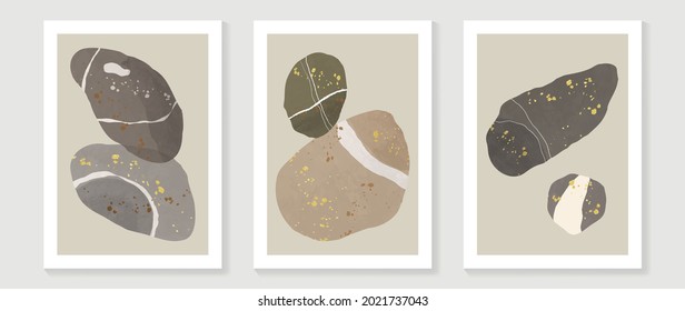 Vector de fondo de arte abstracto de piedra y roca. Acuarela pintada a mano mínima e ilustración de líneas de arte.  Diseño para la decoración de paredes, artes murales, cubierta, postales, folleto. 