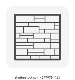 Stone or rock brick block wall vector icon design. Row in panel on wall. Natural construction material with texture pattern on surface for architecture i.e. house building, fence and shower.