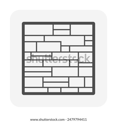Stone or rock brick block wall vector icon design. Row in panel on wall. Natural construction material with texture pattern on surface for architecture i.e. house building, fence and shower.