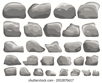 Stone Rock cartoon in flat style. Set of different boulders