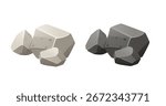 Stone rock collection in different gray shades and tones. Light and dark variations with polygonal faceted surfaces. Various sizes geometric boulder set for game design projects. Vector illustration.