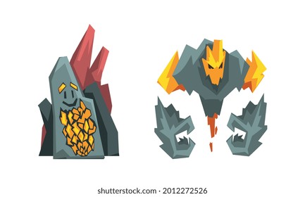 Stone and Rock Fantastic Elemental Creature Vector Set