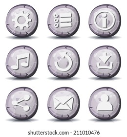 Stone And Rock Icons For Ui Game/ Illustration of a set of cartoon comic stone and rock ui game icons and buttons elements, with main user interface app functions