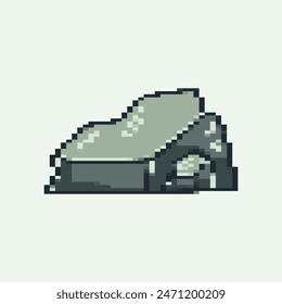 Stone and rock. Landscape nature element. 8 bit sprite. Game development, mobile app. Isolated vector illustration.