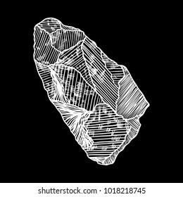 Stone, rock sacred magic earth element, hand drawn hatching style boulder rubble, demolished stone. Vector.