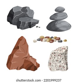 Stein-Stein-Cartoon. Felsbrocken, Steinhaufen, Naturstruktur, Trümmerdesign, Wandbeton, Granitgrauer Steinhaufen, Vektorgrafik