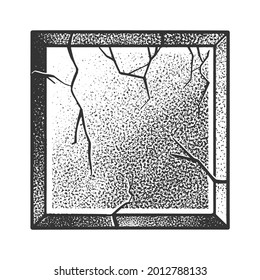 stone rock square line art sketch engraving vector illustration. T-shirt apparel print design. Scratch board imitation. Black and white hand drawn image.