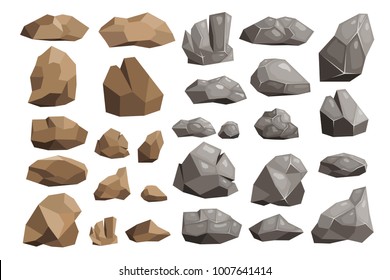 Stone rock vector rockstone mountain or rocky cliff with stony materials of geology in Rockies mountainous stoniness illustration set isolated on white background