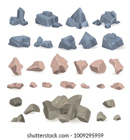 Piedra vectorial roca rocosa de montaña rocosa en el acantilado montañoso Rockies con materiales geológicos y minerales de piedra aislados en fondo blanco