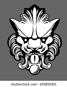 Stone sculpture of a lion. Ancient architectural element