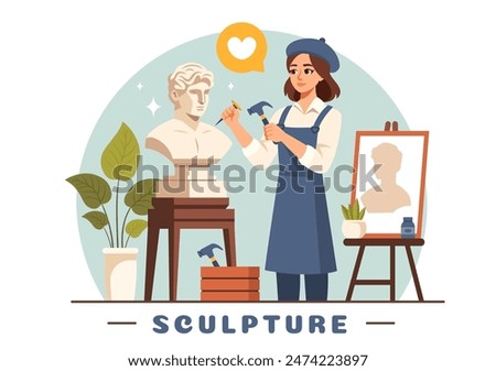 Stone Sculpture Vector Illustration featuring a Craftsman Carving a Rock Using Sculpting Tools in Flat Style Cartoon Background Design