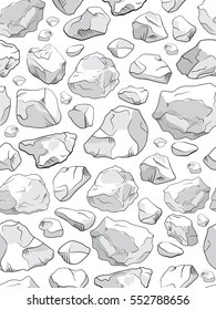 Stone seamless pattern. Large and small stones on white background. Vector illustration