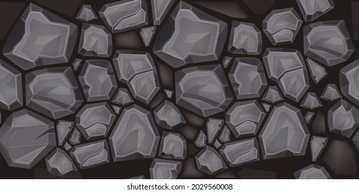 Stone seamless pattern, vector rock texture, house gray granite wall illustration, cracked boulder top view. Nature environmental game background, architecture mason surface. Broken stone pattern