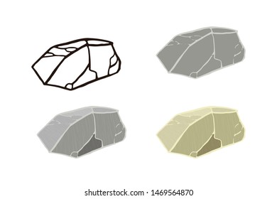 Stone set. Outline sketch, flat style and realistic. Vector illustration.