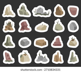 Stone set in scandinavian style presenting diverse natural rocky formations with organic ground features offering perfect resources for illustration and landscape design projects