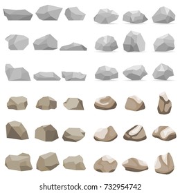 Piedra, un conjunto de piedras, muchas piedras. Diseño plano, ilustración vectorial, vector.