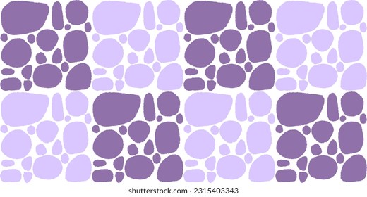 Las formas de piedra aislan el patrón monocromo sin fisuras. Resumen de arte retro estilo de diseño para tela, arte vectorial con estilo esquemático y artesanal. Formas audaces y lúdicas.